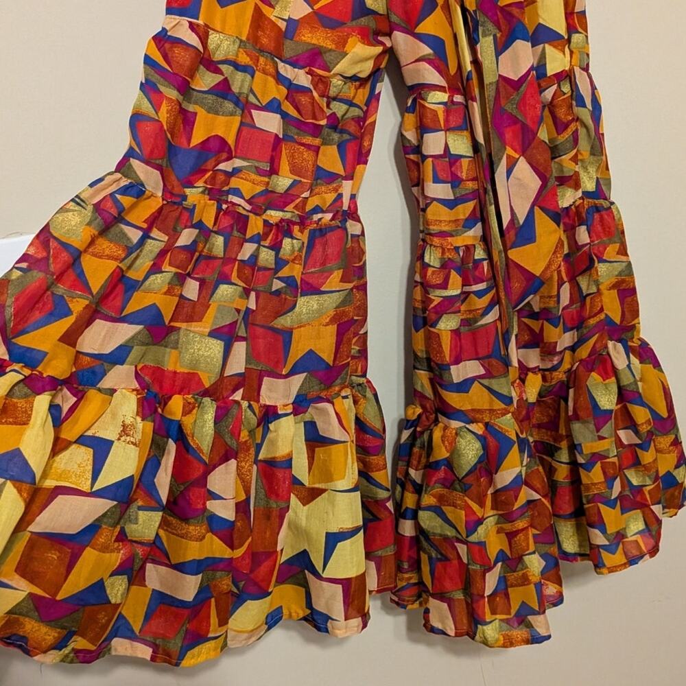 Truth NYC 70's Retro High Waisted Pants With Geometric Pattern With Tie - Picture 3 of 10